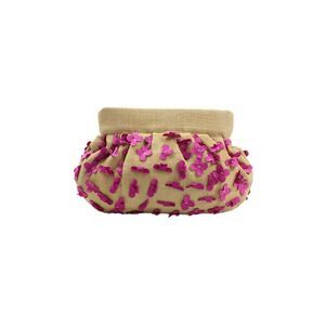 Moyna Womens Woven Floral Snap Closure Clutch Bag Beige